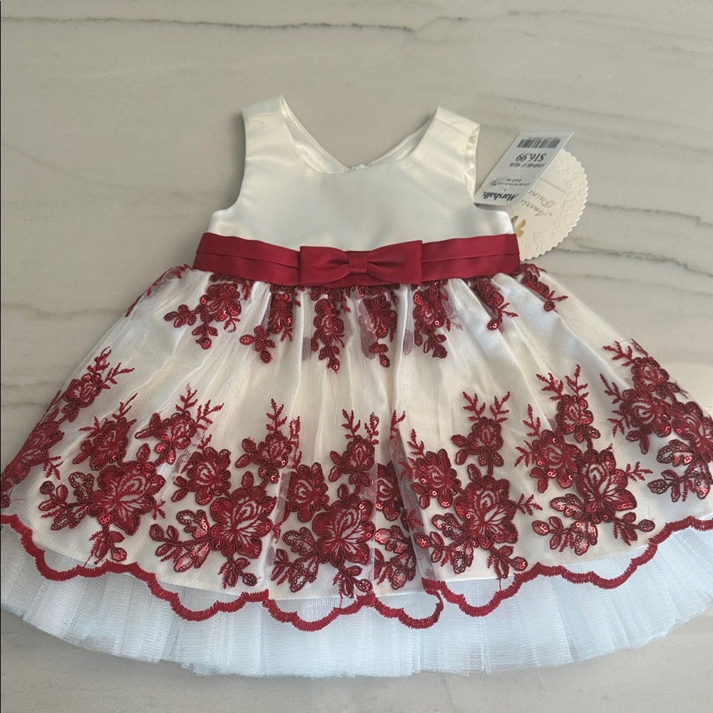 American Princess Red and White sequin Embroidered Dress w/ bow
